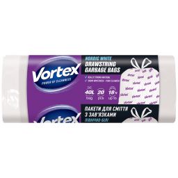 Vortex Пакет для сміття з затяжкою білий40л/20 шт (25 шт/ящ)