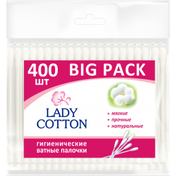 Lady Cotton Палички ватні в поліетиленовому пакеті 400шт