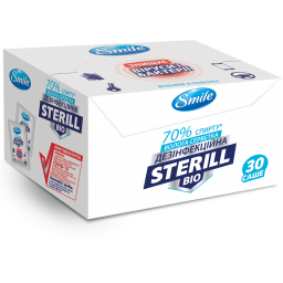 Дезінфекційний засіб вологі серветки саше в боксі Smile Sterill Bio 30 шт.