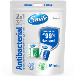 Влажные салфетки SMILE Antibacterial MIX в саше 30 шт.