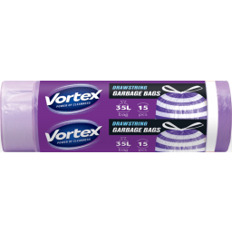 VORTEX Пакети для сміття з затяжкою HDРЕ 50х60 фіолетово-білі 35л/15шт, арт. 16119824