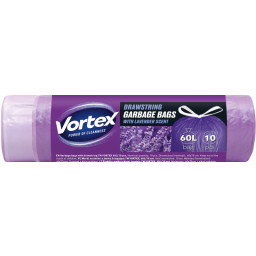 VORTEX Пакети для сміття з затяжкою HDРЕ 60х70 фіолетові 60л/10шт з ароматом лаванди, арт. 16119847