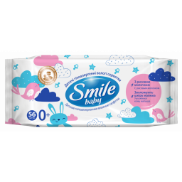 Дитячі вологі серветки Smile baby з рисовим молочком 56 шт., арт. 42116803