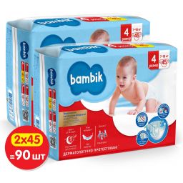 TM Bambik Подгузники детские одноразовые Jumbo (4) MAXI (7-18 кг), 45 шт. х 2пач/уп 