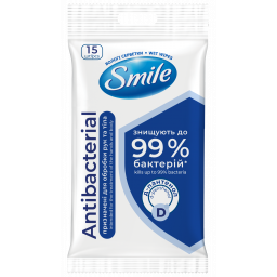 SMILE Серветка волога Antibacterial з Д-пантенолом 15шт, єврослот (52шт/ящ) new design, арт.42504021