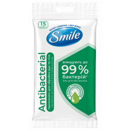 SMILE Серветка волога Antibacterial з соком подорожника 15шт, єврослот (52шт/ящ) new design