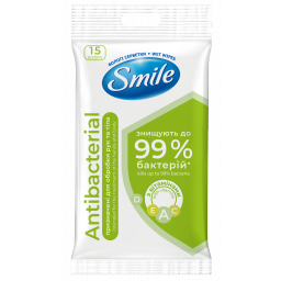 SMILE Серветка волога Antibacterial Лайм-м’ята з вітамінами 15шт, єврослот (52шт/ящ) new design