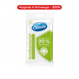 SMILE Серветка волога Antibacterial Лайм-м’ята з вітамінами 15шт, єврослот (52шт/ящ) new design, арт. 42504731