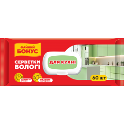 ФАЙНИЙ БОНУС Серветки господарчі вологі для кухні з клапаном, 60шт, арт. 42401210