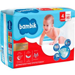 Bambik Підгузки дитячі одноразові Jumbo (4) MAXI (7-18 кг), 45 шт(4 уп/ящ)
